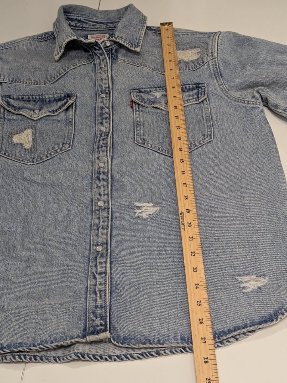 Levi's Western Distressed Denim Button Up Shirt - Picture 8 of 12